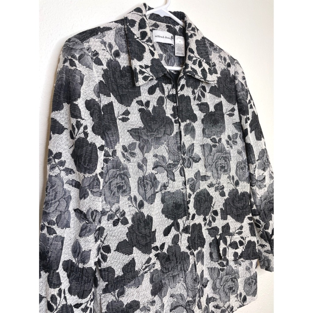 Alfred Dunner Womens Jacket Floral Tapestry Zip Front Size 14 Black White - Picture 2 of 8